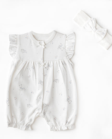 Ecru Cuddly Romper Ruffle Band Set