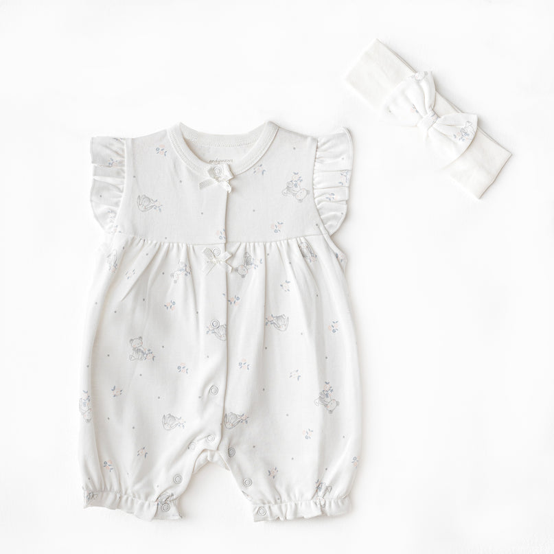 Ecru Cuddly Romper Ruffle Band Set