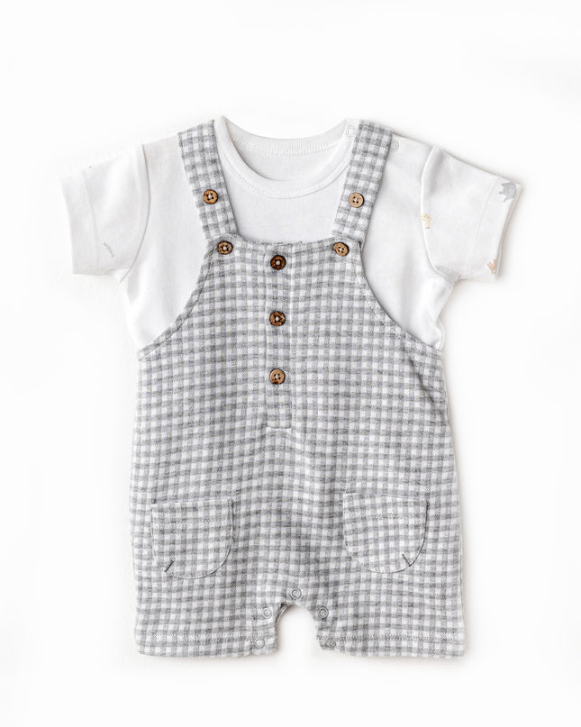 Grey Little King Gingham Jumpsuit Set