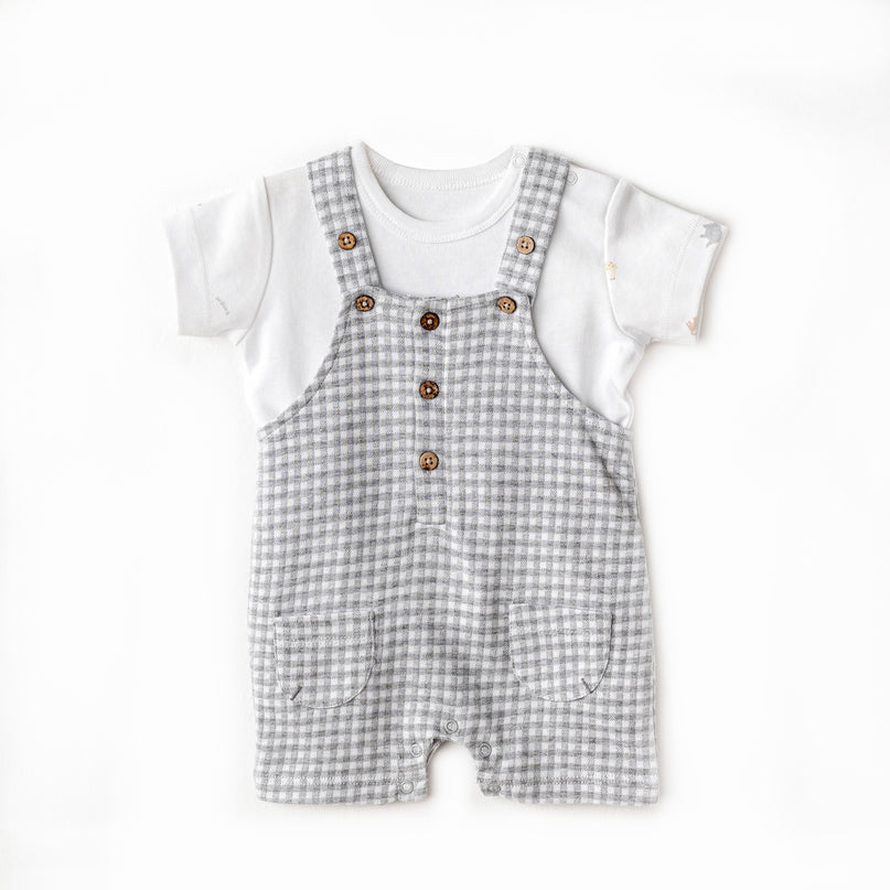 Grey Little King Gingham Jumpsuit Set