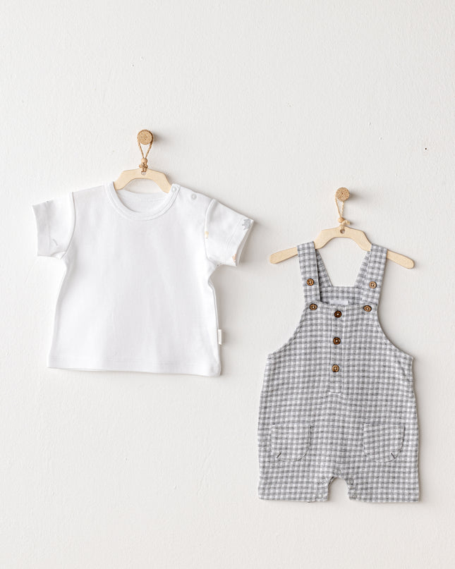 Grey Little King Gingham Jumpsuit Set