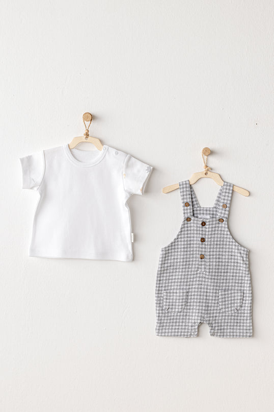 Grey Little King Gingham Jumpsuit Set