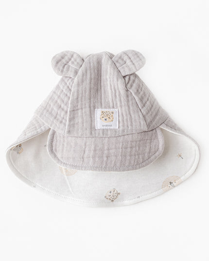 Grey Happy Animals Muslin Flap Cap