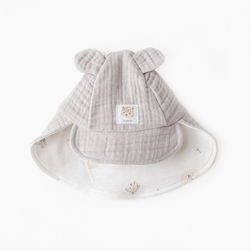 Grey Happy Animals Muslin Flap Cap