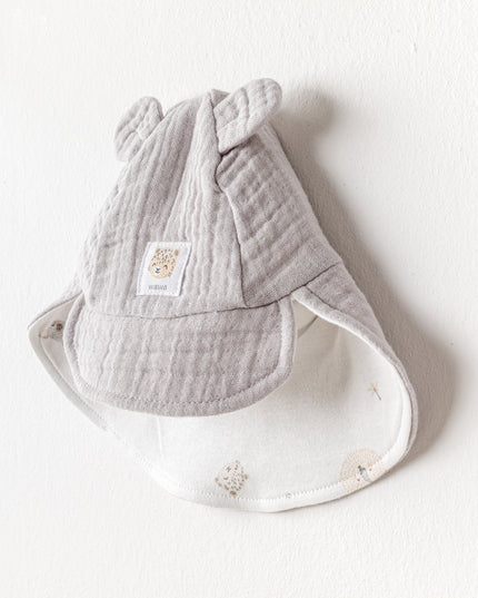 Grey Happy Animals Muslin Flap Cap