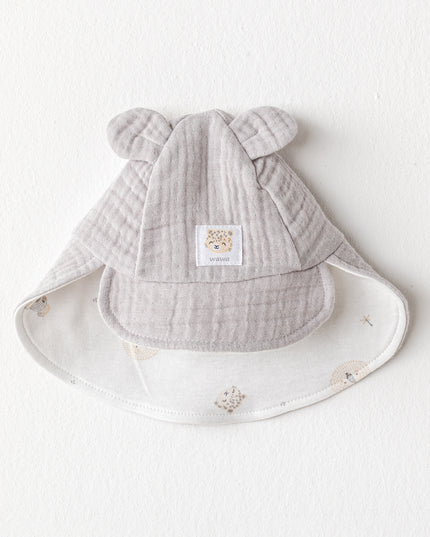 Grey Happy Animals Muslin Flap Cap