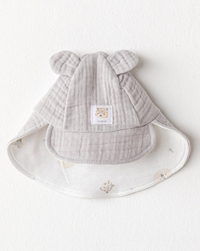 Grey Happy Animals Muslin Flap Cap
