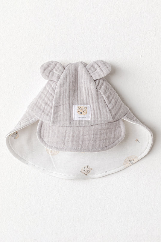 Grey Happy Animals Muslin Flap Cap