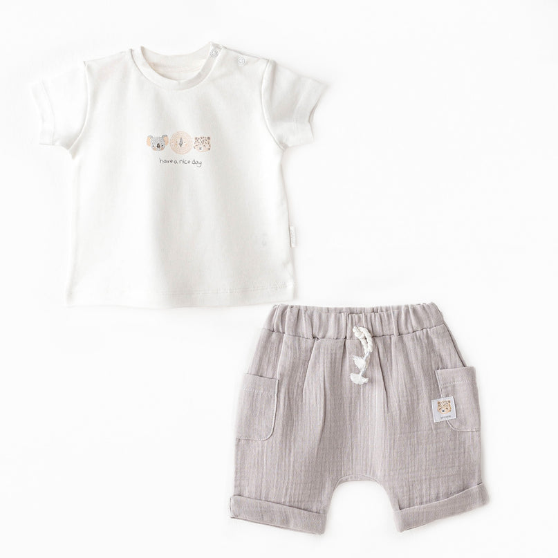 Grey Shorts Happy Animals Outfit