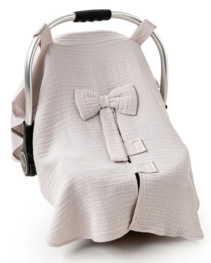 Beige Muslin Bow Car Seat Cover
