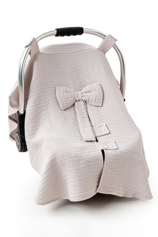 Beige Muslin Bow Car Seat Cover