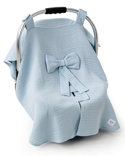 Blue Muslin Bow Car Seat Cover