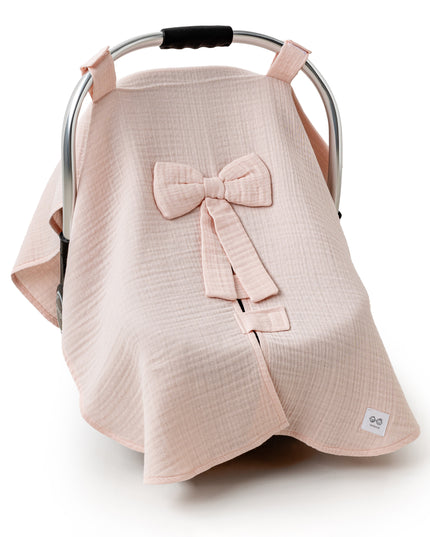 Pink Muslin Bow Car Seat Cover