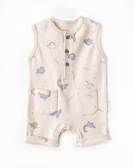 Beige Dino Pattern Romper