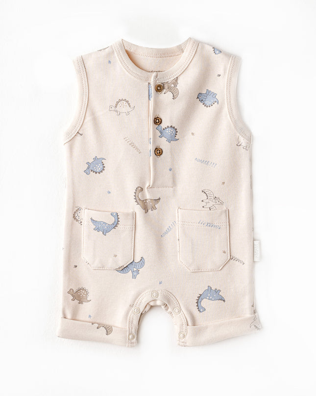 Beige Dino Pattern Romper