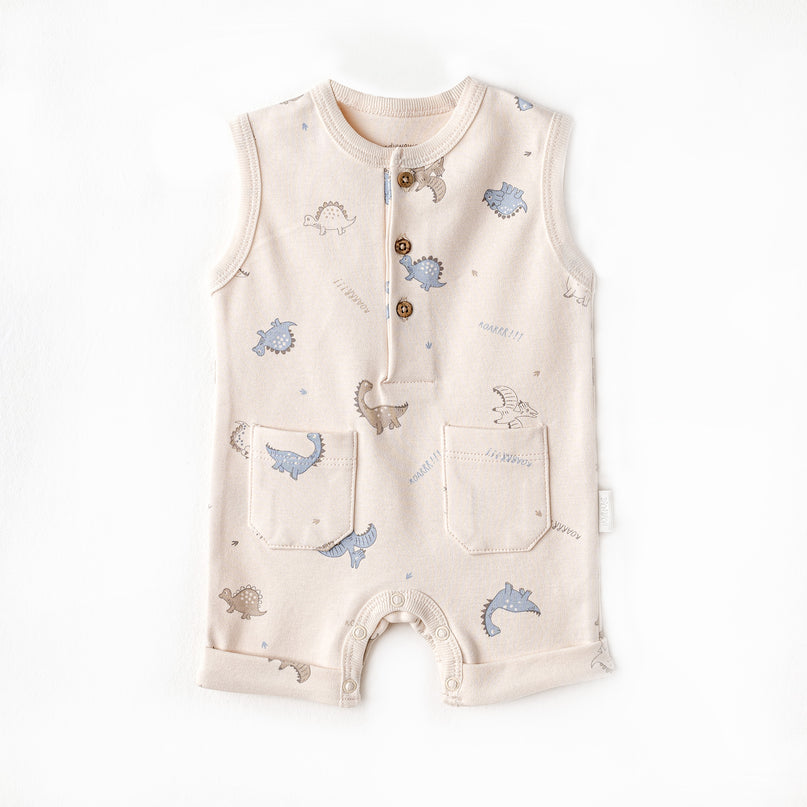 Beige Dino Pattern Romper