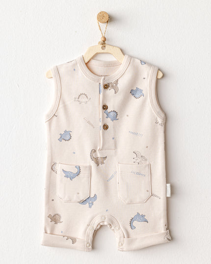 Beige Dino Pattern Romper