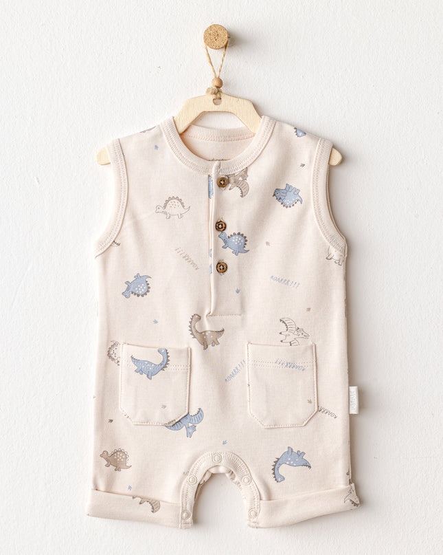 Beige Dino Pattern Romper