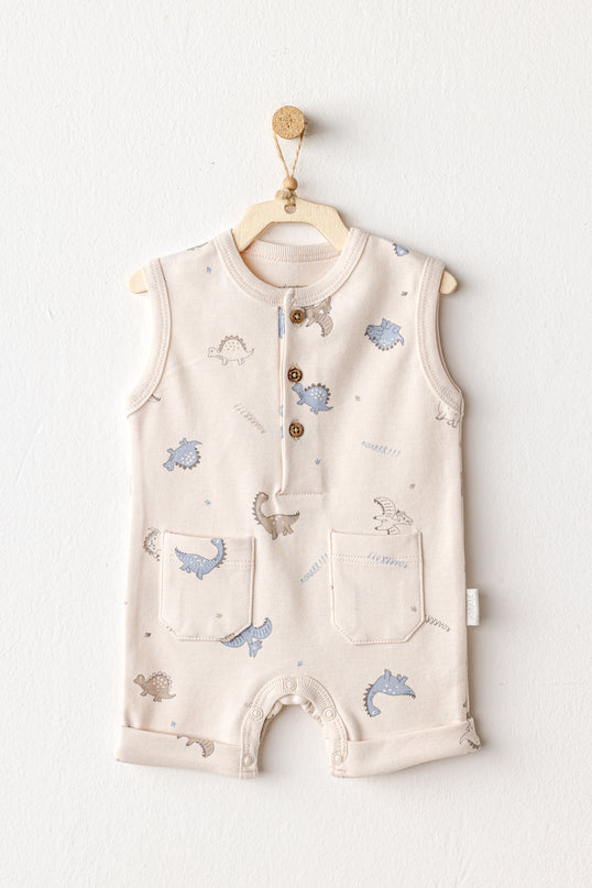 Beige Dino Pattern Romper