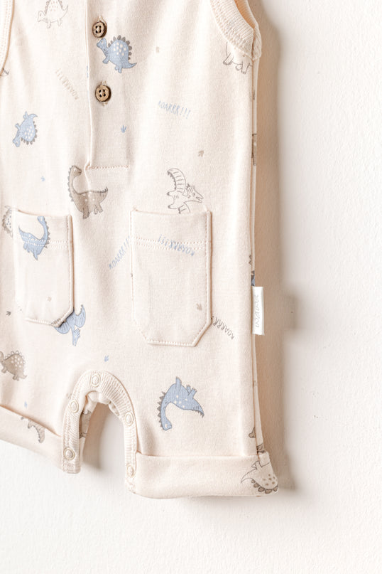 Beige Dino Pattern Romper