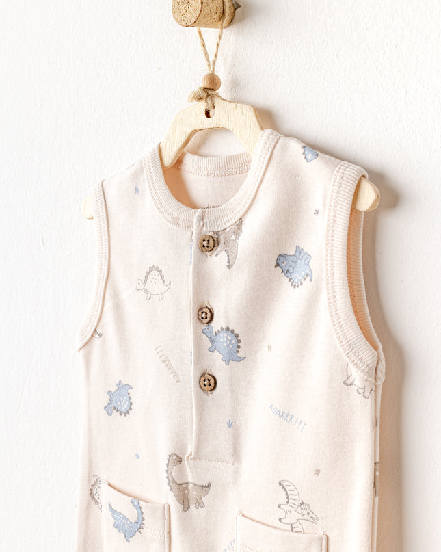 Beige Dino Pattern Romper