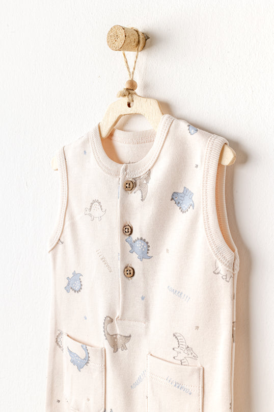 Beige Dino Pattern Romper