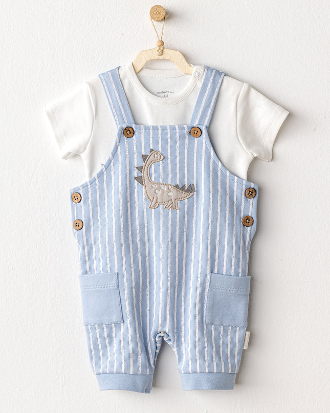 Blue Striped Dinosaur Jumpsuit Set