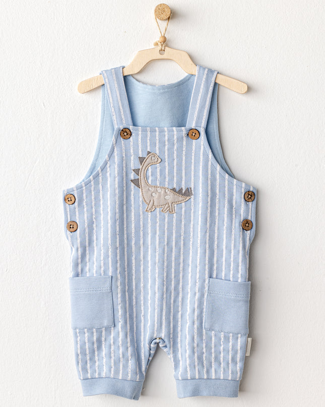 Blue Striped Dinosaur Jumpsuit Set