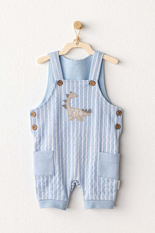 Blue Striped Dinosaur Jumpsuit Set