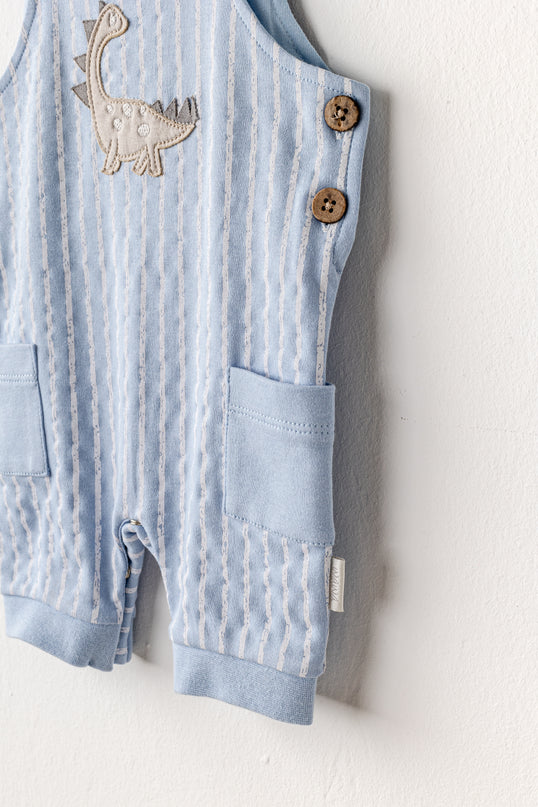 Blue Striped Dinosaur Jumpsuit Set
