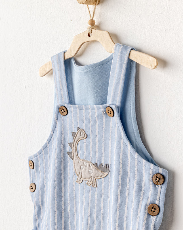 Blue Striped Dinosaur Jumpsuit Set