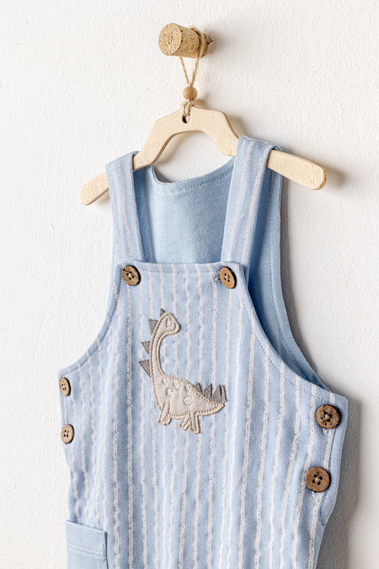 Blue Striped Dinosaur Jumpsuit Set