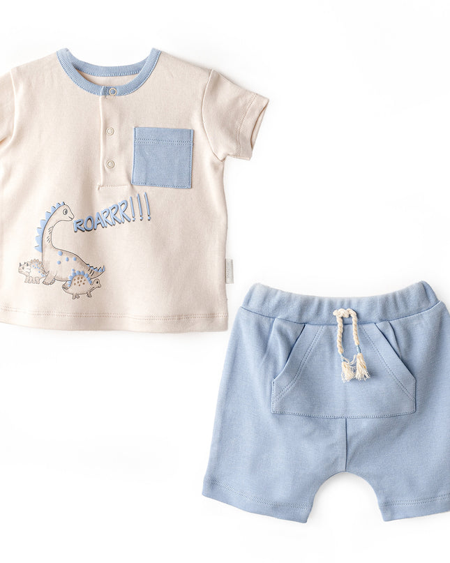 Blue Shorts Dino Pocket T-Shirt Outfit