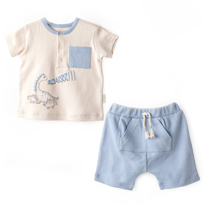 Blue Shorts Dino Pocket T-Shirt Outfit