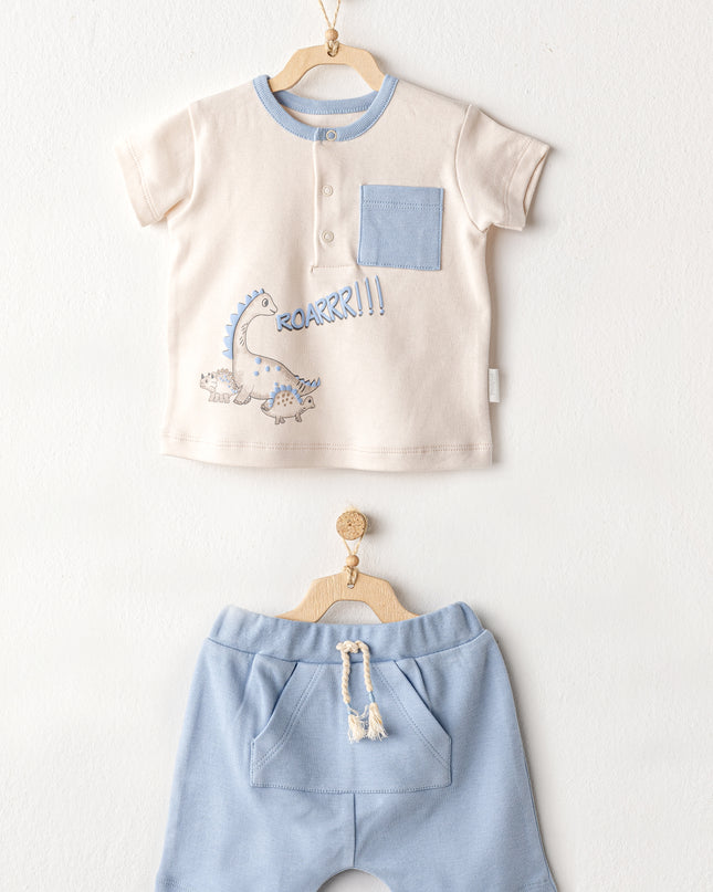 Blue Shorts Dino Pocket T-Shirt Outfit
