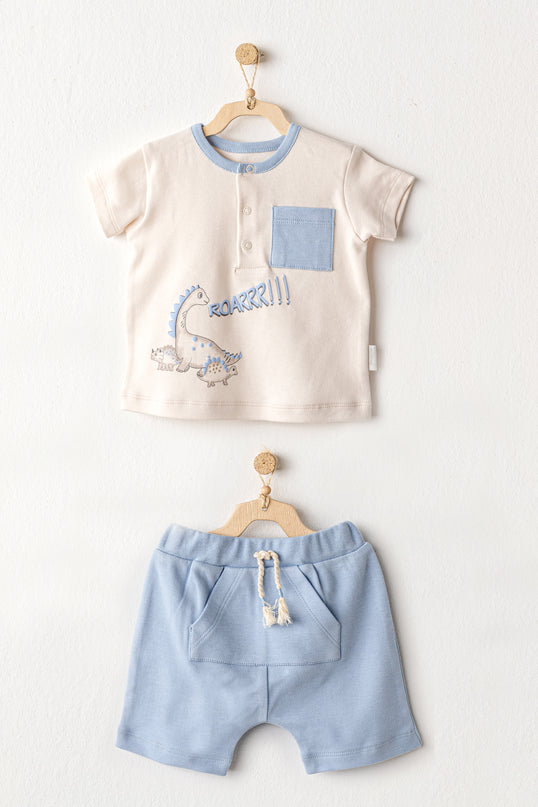 Blue Shorts Dino Pocket T-Shirt Outfit