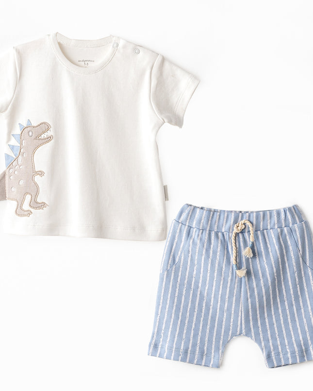 Blue Shorts Dinosaur Shirt Outfit Set