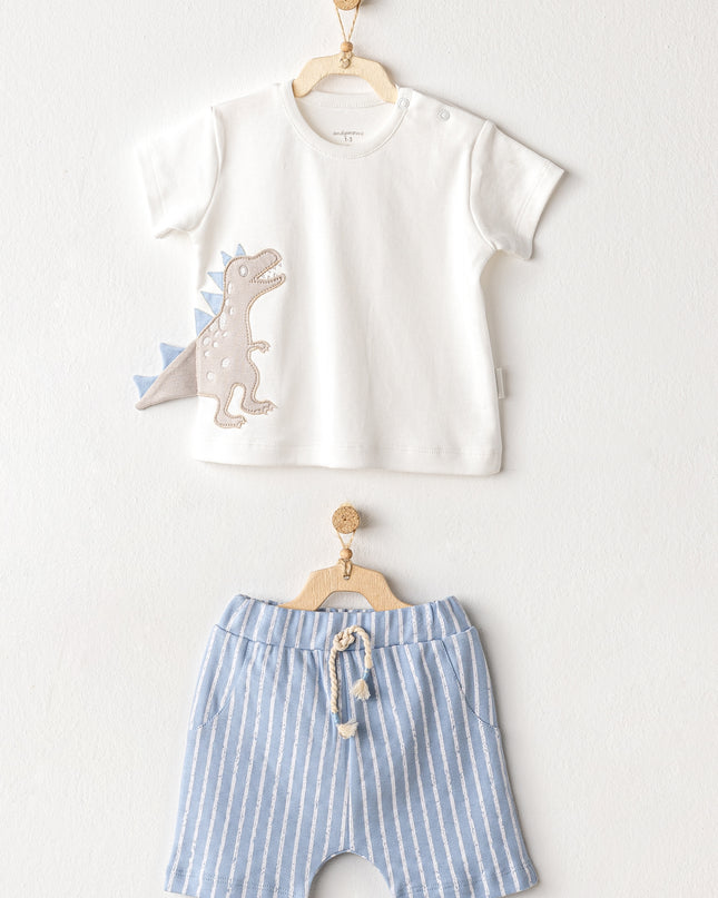 Blue Shorts Dinosaur Shirt Outfit Set