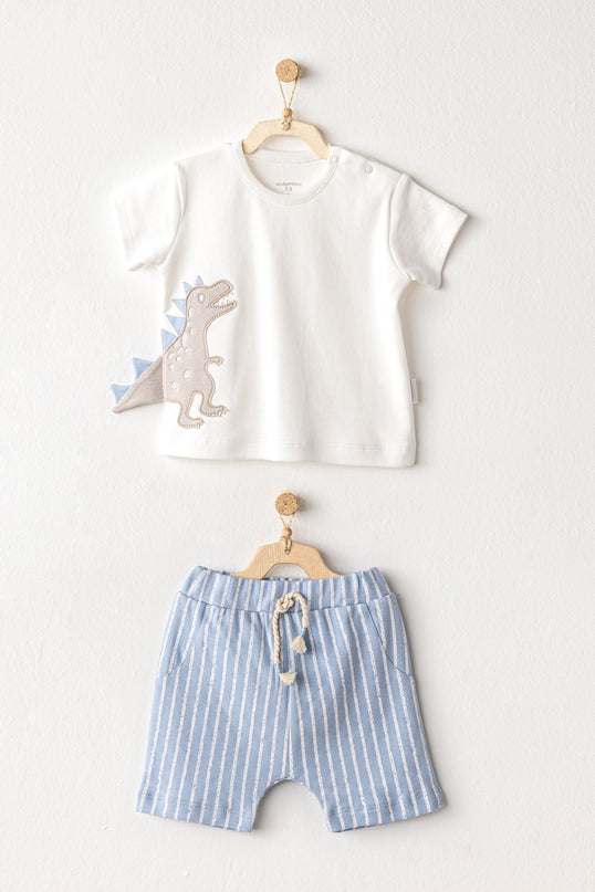 Blue Shorts Dinosaur Shirt Outfit Set