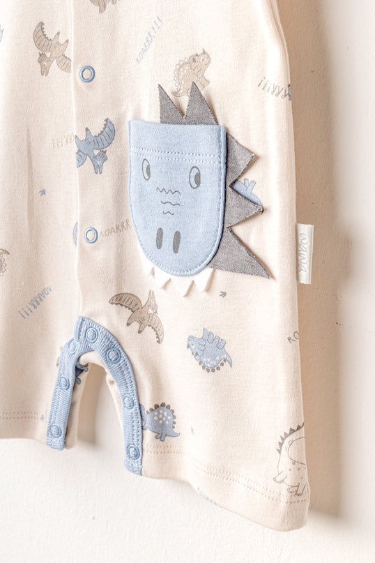 Beige Dinosaur Blue Sleeve Romper