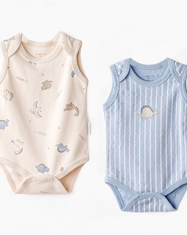Beige and Blue Dino Bodysuits