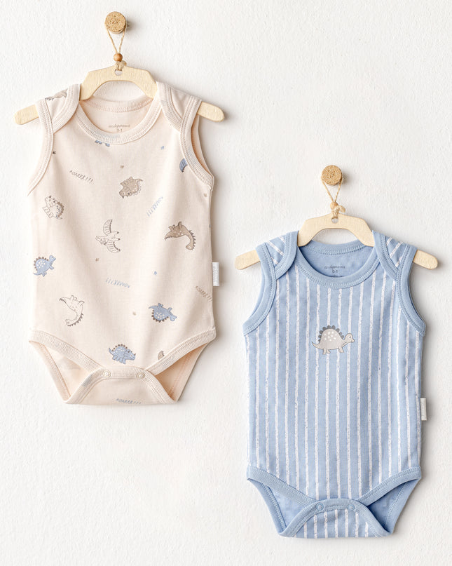 Beige and Blue Dino Bodysuits