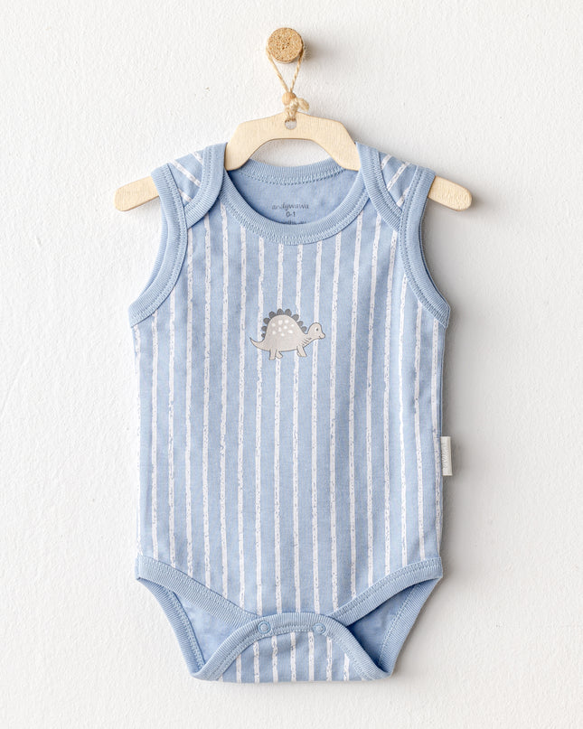 Beige and Blue Dino Bodysuits