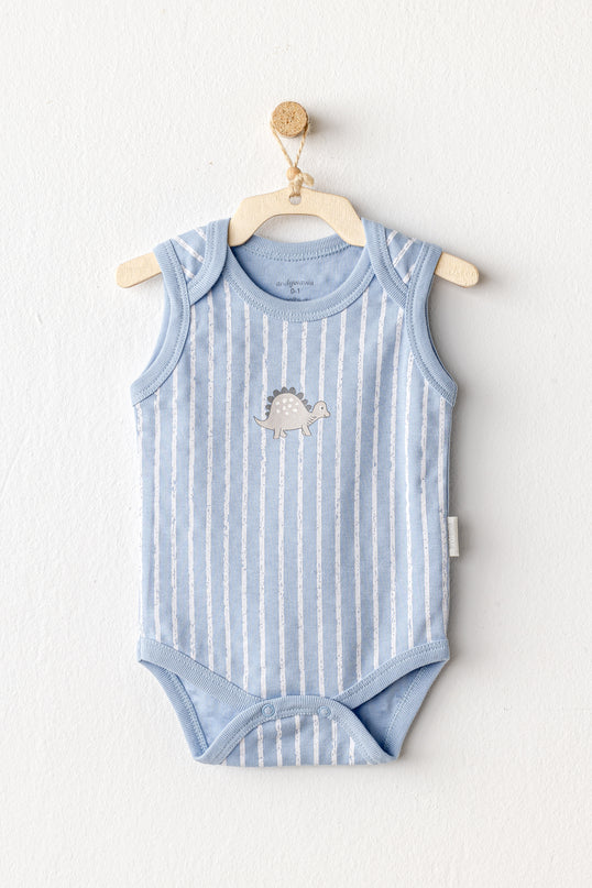 Beige and Blue Dino Bodysuits