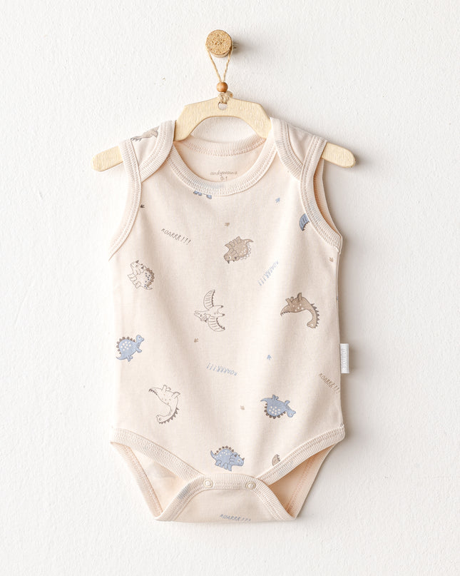 Beige and Blue Dino Bodysuits