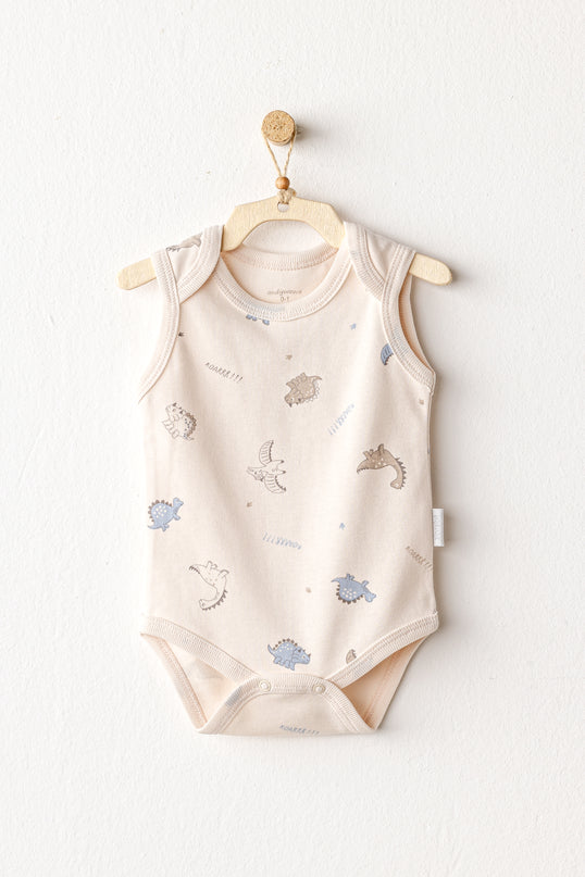 Beige and Blue Dino Bodysuits