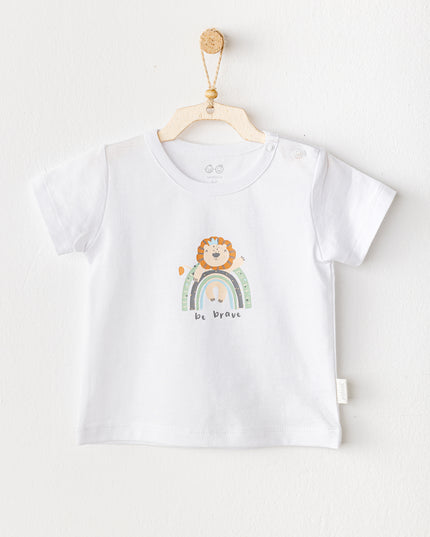 White Casual Brave Lion T-Shirt