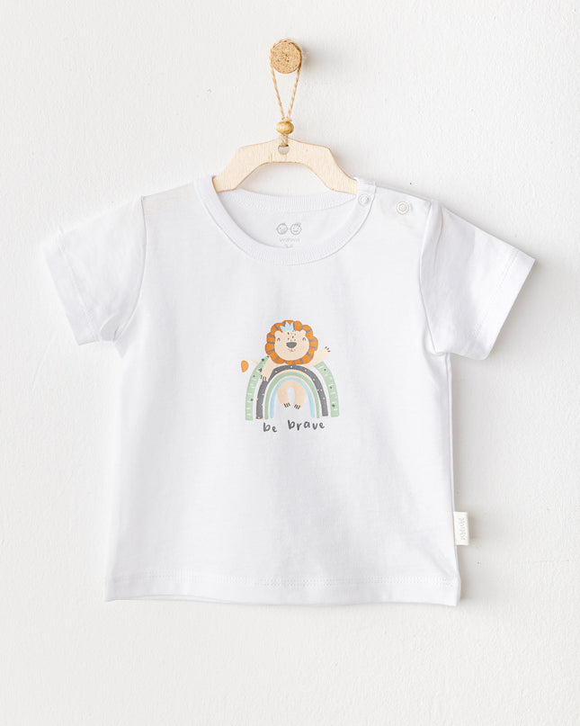 White Casual Brave Lion T-Shirt