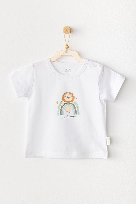 White Casual Brave Lion T-Shirt