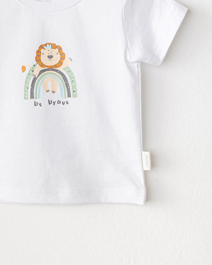 White Casual Brave Lion T-Shirt